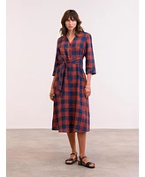 Celtic & Co. Women's Check Tie Front Midi Shirt Dress