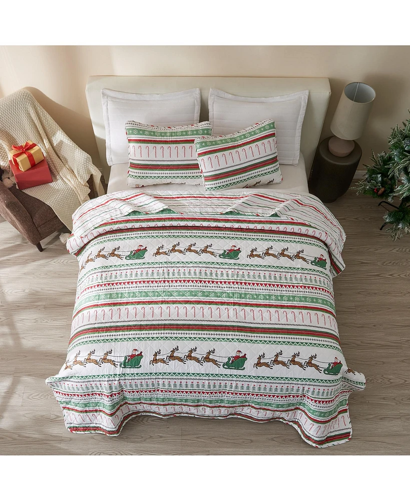 Linery & Co. Holiday Striped Microfiber Quilt Set With Shams