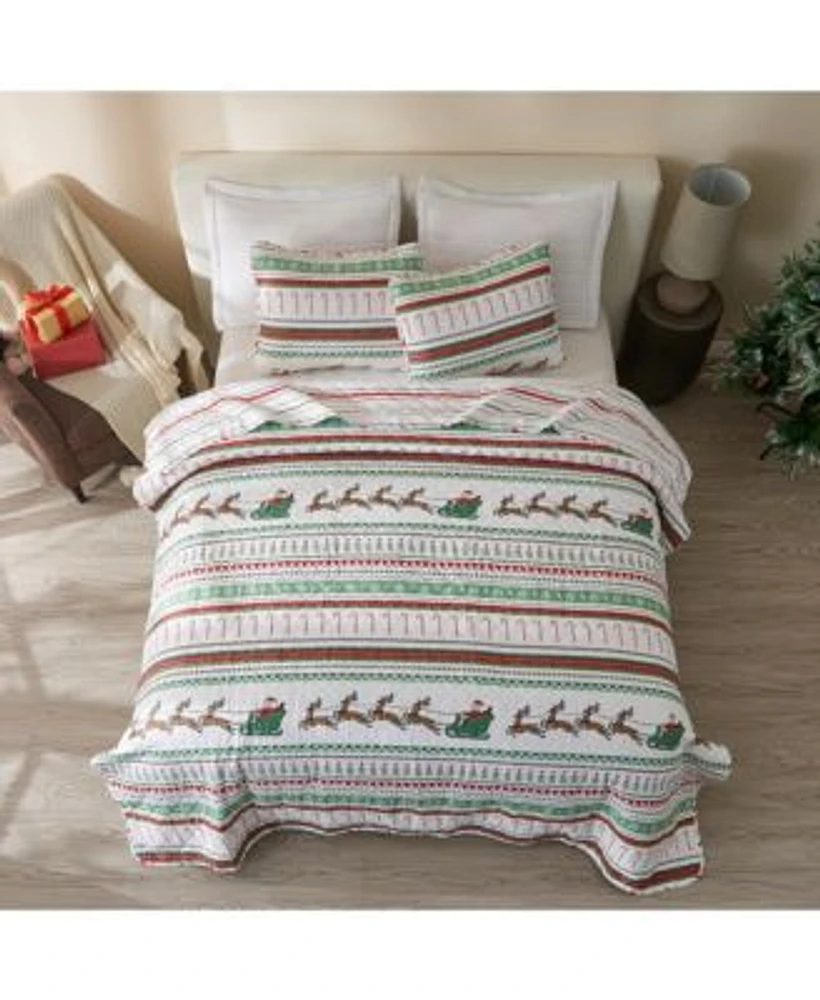 Linery Co. Holiday Striped Microfiber Quilt Set With Shams