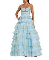 Mac Duggal Women's Floral Cut Out Ruffle Tiered Gown