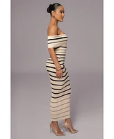 Jluxlabel Women's Ivory Off The Shoulder Striped Dress