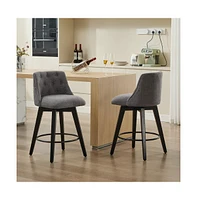Set of 2 Swivel Counter Height Bar Stools, Linen Upholstered Chairs with Button-Tufted Backrest & 360° Rotation-The Pop Home