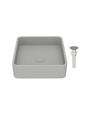 15.35 Inch Square Bathroom Cement Art Basin with Matching Pop-Up Drain - Durable, Stylish, and Easy to Clean