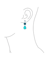 Bling Jewelry Boho Geometric Dangle Earrings Pink Quartz & Blue Turquoise Silver Plated