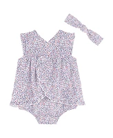 Tommy Hilfiger Baby Girls 2-Piece Printed Pique Sunsuit Headband Set