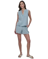 Dkny Jeans Women's Sleeveless Double-Crepe Gauze Crop Top