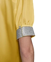 Karl Lagerfeld Paris Women's Satin Rhinestone-Cuff Button-Front Top