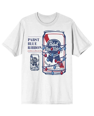 Pabst Blue Ribbon Big & Tall Christmas Lights White Short Sleeve Tee-4XL