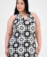 Derek Heart Trendy Plus Mixed-Print Halter Maxi Dress