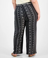 Derek Heart Trendy Plus Printed Rope-Belt Stretch Pants