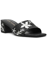 Anne Klein Women's Dolls Embroidered Raffia Block Heel Sandals