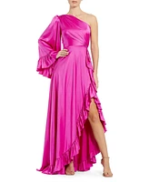 Mac Duggal Women's Long One Sleeve Asymmetrical Ruffle Hem Gown