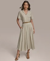 Donna Karan New York Women's Linen-Blend Belted Shirtdress