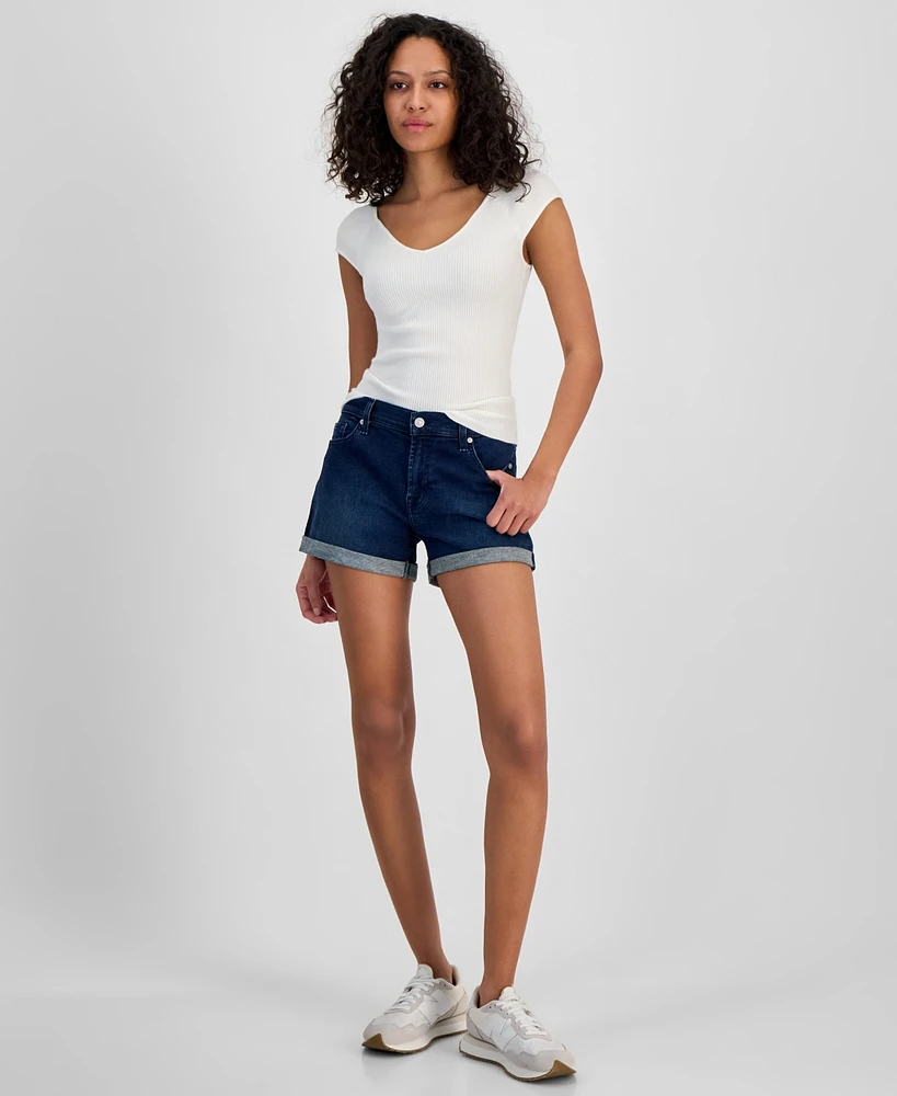7 For All Mankind Women's Mid-Rise Cuffed Denim Shorts