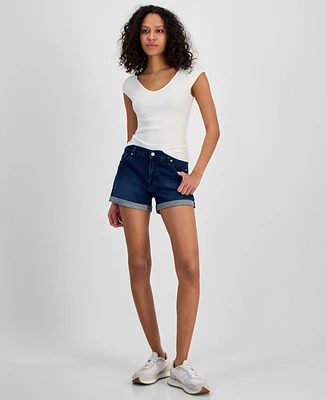 7 For All Mankind Women's Mid-Rise Cuffed Denim Shorts