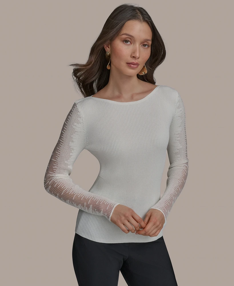 Donna Karan New York Women's Boat-Neck Sheer-Sleeve Sweater