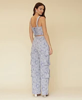 Avec Les Filles Women's Floral Print Wide-Leg Cargo Pants