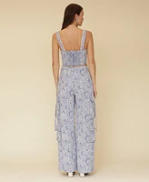 Avec Les Filles Women's Floral Print Lace-Trim Square-Neck Corset Top