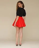 Avec Les Filles Women's Button-Front Bubble-Hem Mini Skirt