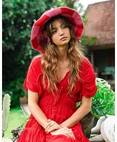 Shilo Checkered Crochet Hat In Red & Pink
