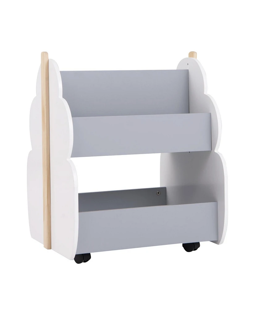 Kids Wooden Bookshelf with Universal Wheels