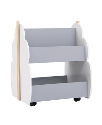 Kids Wooden Bookshelf with Universal Wheels
