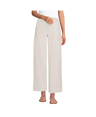 Lands' End Women's Herringbone Chino High Rise Relaxed Straight Drawstring Ankle Pants