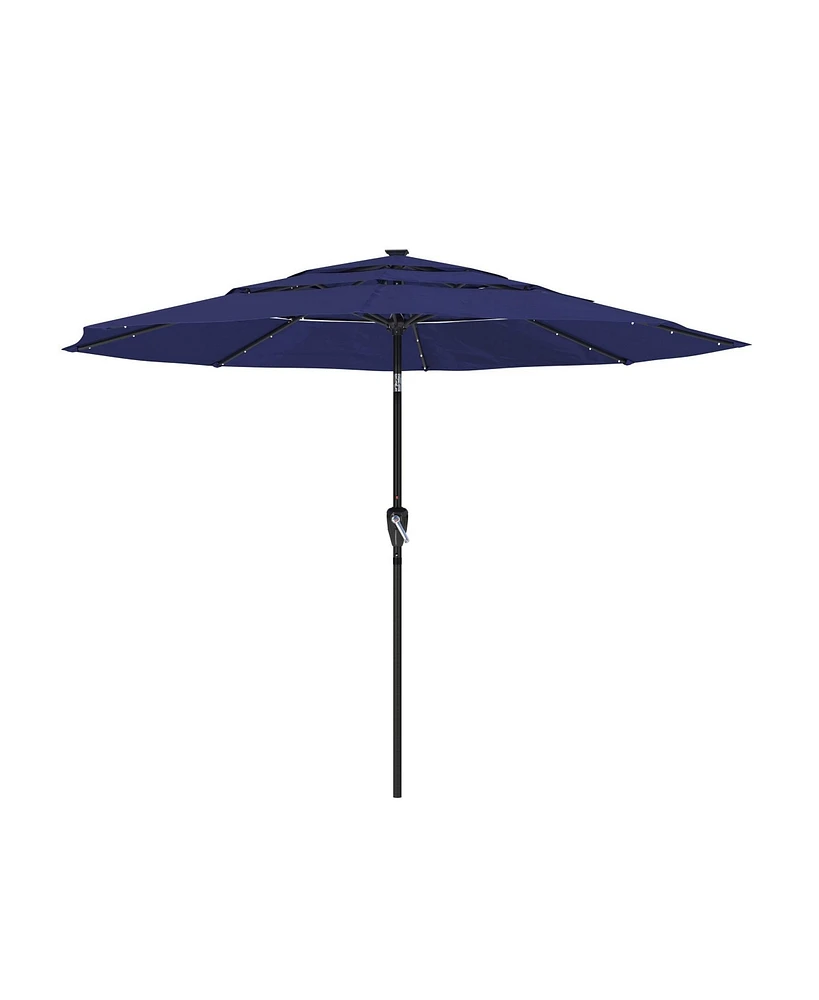 Mondawe 11 ft Solar Led Lighted 3-Tier Outdoor Patio Market Umbrella with Double Air Vent and Push Button Tilt