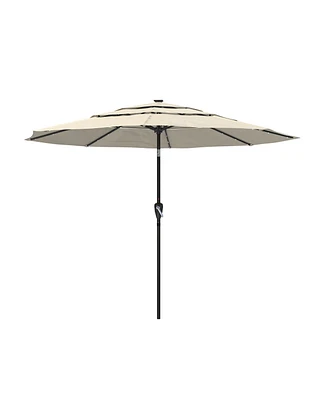 Mondawe 11 ft Solar Led Lighted 3-Tier Outdoor Patio Market Umbrella with Double Air Vent and Push Button Tilt