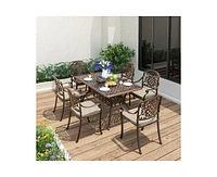 7-Piece Cast Aluminum Outdoor Patio Dining Set with Brown Cushions