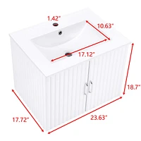 24" Single Sink Wall Mounted Bath Vanity in White with White Ceramic Top