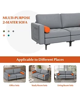 Modern Loveseat Sofa with 2 Bolsters and Side Storage Pocket