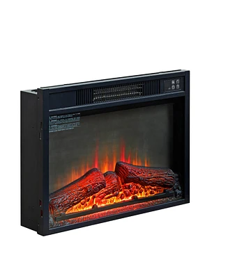 23" Electric Fireplace, 3DInfrared Black Fireplace Electric Insert Heater, with Ir Remote Control, Glass View, Adjustable Realistic Logs & Flames, Ind