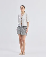 Reistor Women's Relaxed Fit Top With Ruffles and Front-Ties White