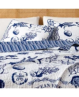 Linery & Co. Navy Nautical Pattern Microfiber Quilt Set With Shams