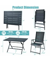 Gymax 5 Piece Outdoor Dining Set Patio Folding Table & Chairs Set w/ Umbrella Hole