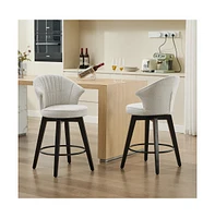 Set of 2 Swivel Bar Stools, Chenille Upholstered Counter Height Chairs with Wing-Back & Solid Wood Legs-The Pop Home