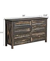 Farmhouse 8 Drawers Dresser Chests for Bedroom, Wood Rustic Wide Chset of Drawers,Storage Dressers Organizer for Bedroom, Living Room,Hallway