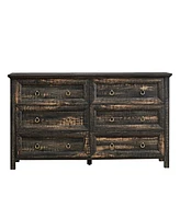 Farmhouse 6 Drawers Dresser for Bedroom, Wood Rustic Wide Chest of Drawers, Storage Dressers Organizer for Bedroom, Living Room, Hallway,Dark Rustic O