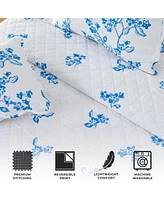 Linery & Co. Blue Floral with Scalloped Hem Microfiber Quilt Set With Shams