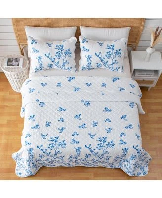 Linery Co. Blue Floral With Scalloped Hem Microfiber Quilt Set With Shams