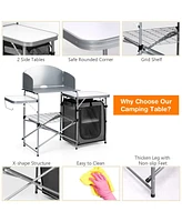 Foldable Outdoor Bbq Portable Grilling Table with Windscreen Bag