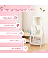 Kids Full Length Mirror 360 Degree Rotatable Dressing Mirror with Storage Bin