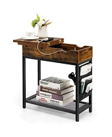 Industrial End Table with Charging Station and Flip Top
