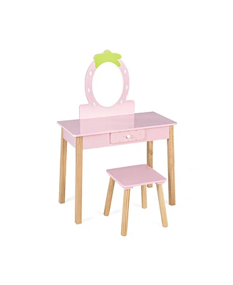 2-in-1 Children Vanity Table Stool Set with Mirror