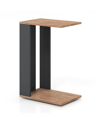 2-Tier C-Shaped Side Table with Universal Wheels and Shelf