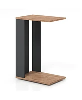 2-Tier C-Shaped Side Table with Universal Wheels and Shelf