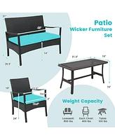 Gymax Piece Outdoor Pe Wicker Furniture Conversation Set Patio Rattan w/ Table Sofa Chair