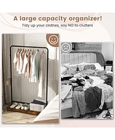 Rolling Garment Rack with Hanging Hooks and Bottom Storage Shelf