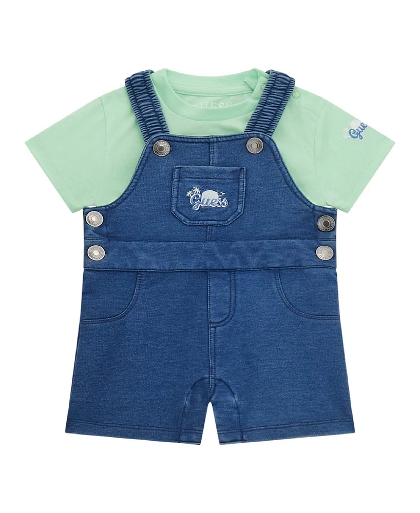 Guess Baby Boys 2-Piece T-Shirt and Knit Denim Overall Set